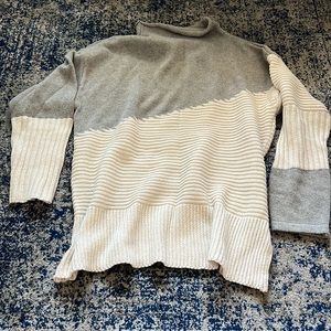 Cream and Grey Oversized Mock Neck Sweater